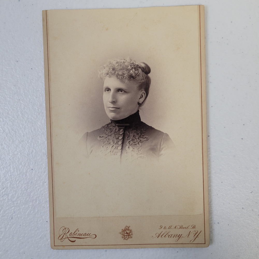 Antique Cabinet Card Photograph Woman Portrait Rabineau Albany NY 1890s Vintage